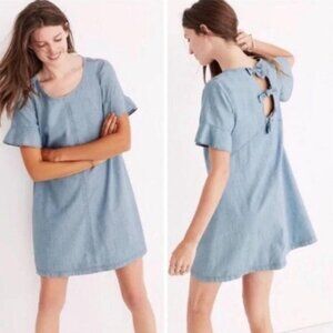 Madewell XXS Chambray Dress Tie Back Blue G8659 Short Sleeve Casual